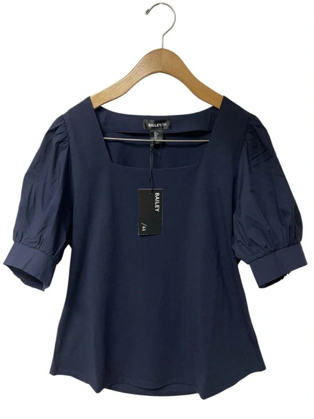Bailey/44 Navy Square Neck Puff Sleeve Cotton Top Blouse Size L